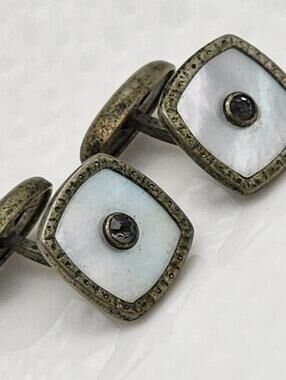 Antique Mother of Pearl Diamond Cuff Links